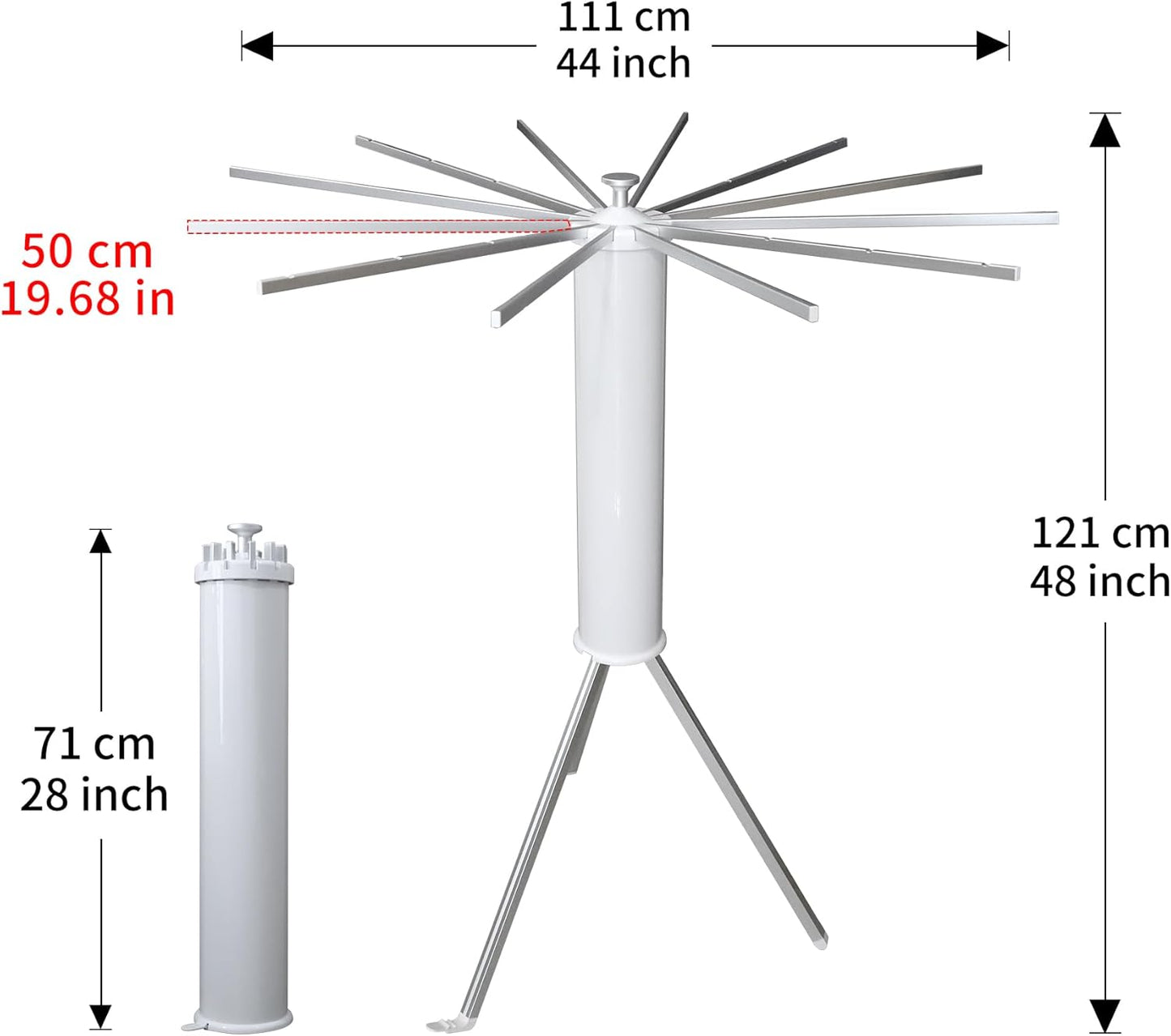 Clothes Drying Rack Tripod, Portable & Foldable Laundry Hanger Dryer - Aluminum, 12 Rods