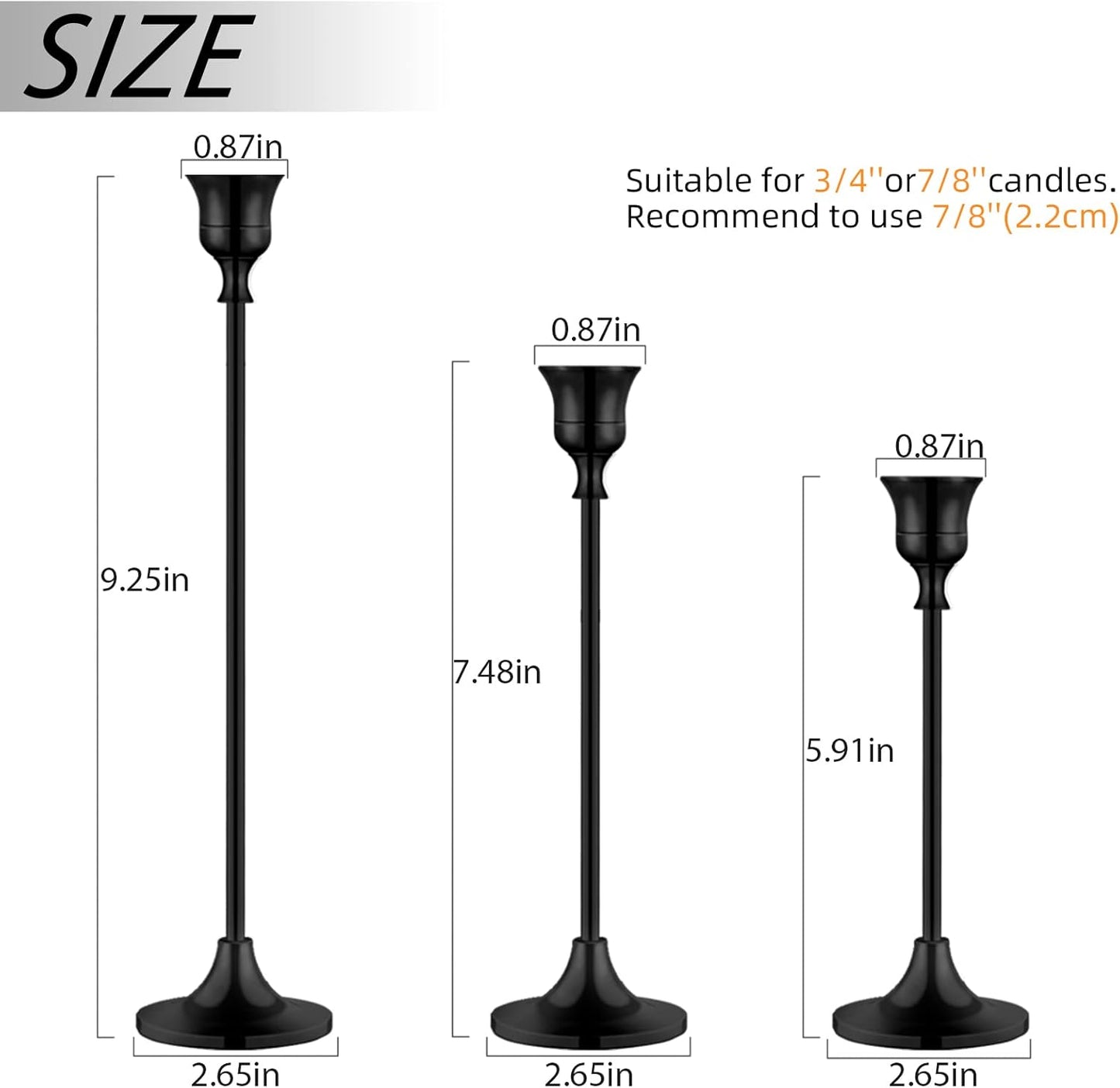 Vintage Black Candelabra Candle Holders for Fireplace & Dining