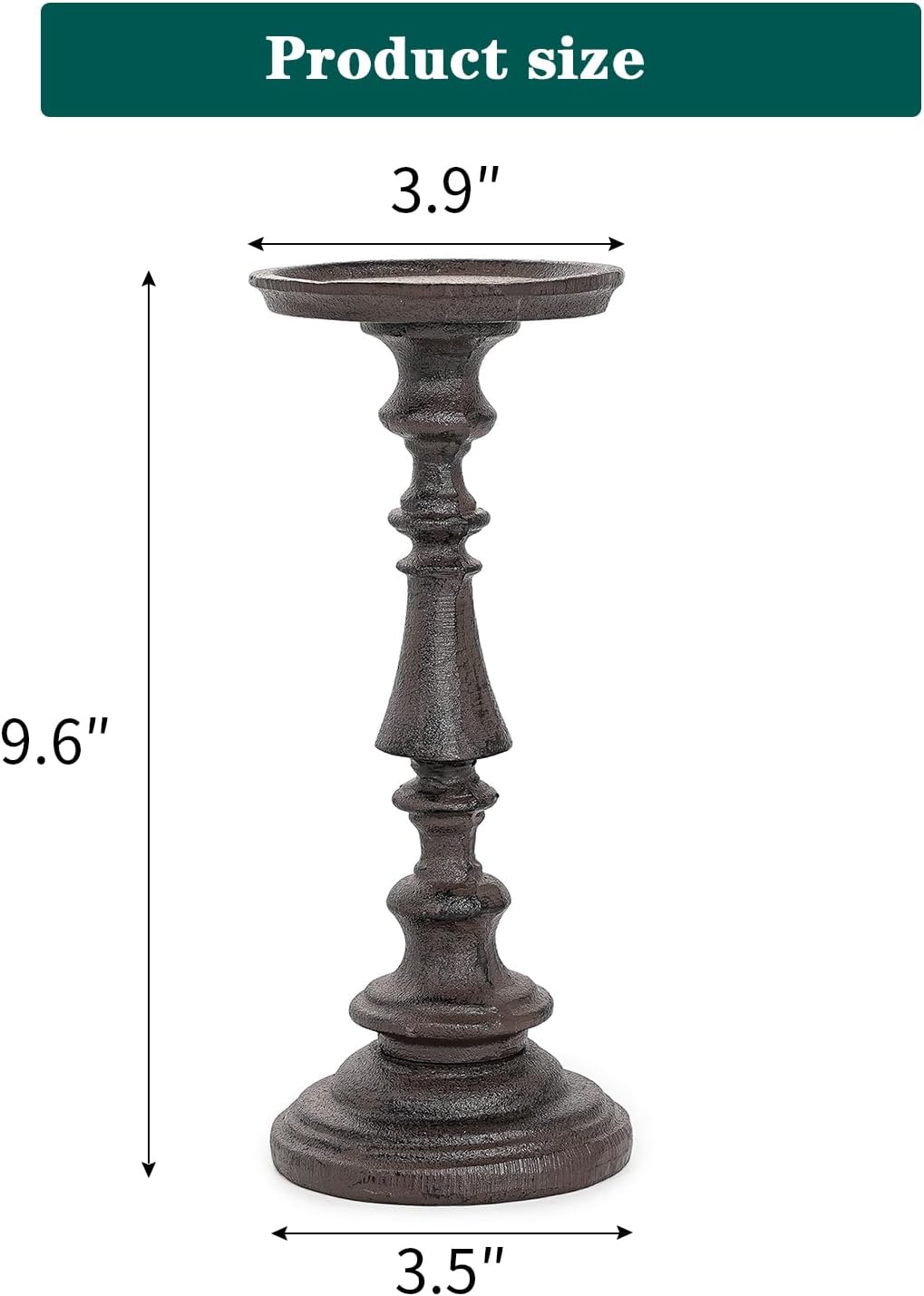 Rustic Cast Iron Pillar Candle Holder, 9.6" Tall Vintage Candlestick Holders, Table Centerpiece Metal Candle Holder, Farmhouse Candle Stand for Fireplace Shelf Home Decor