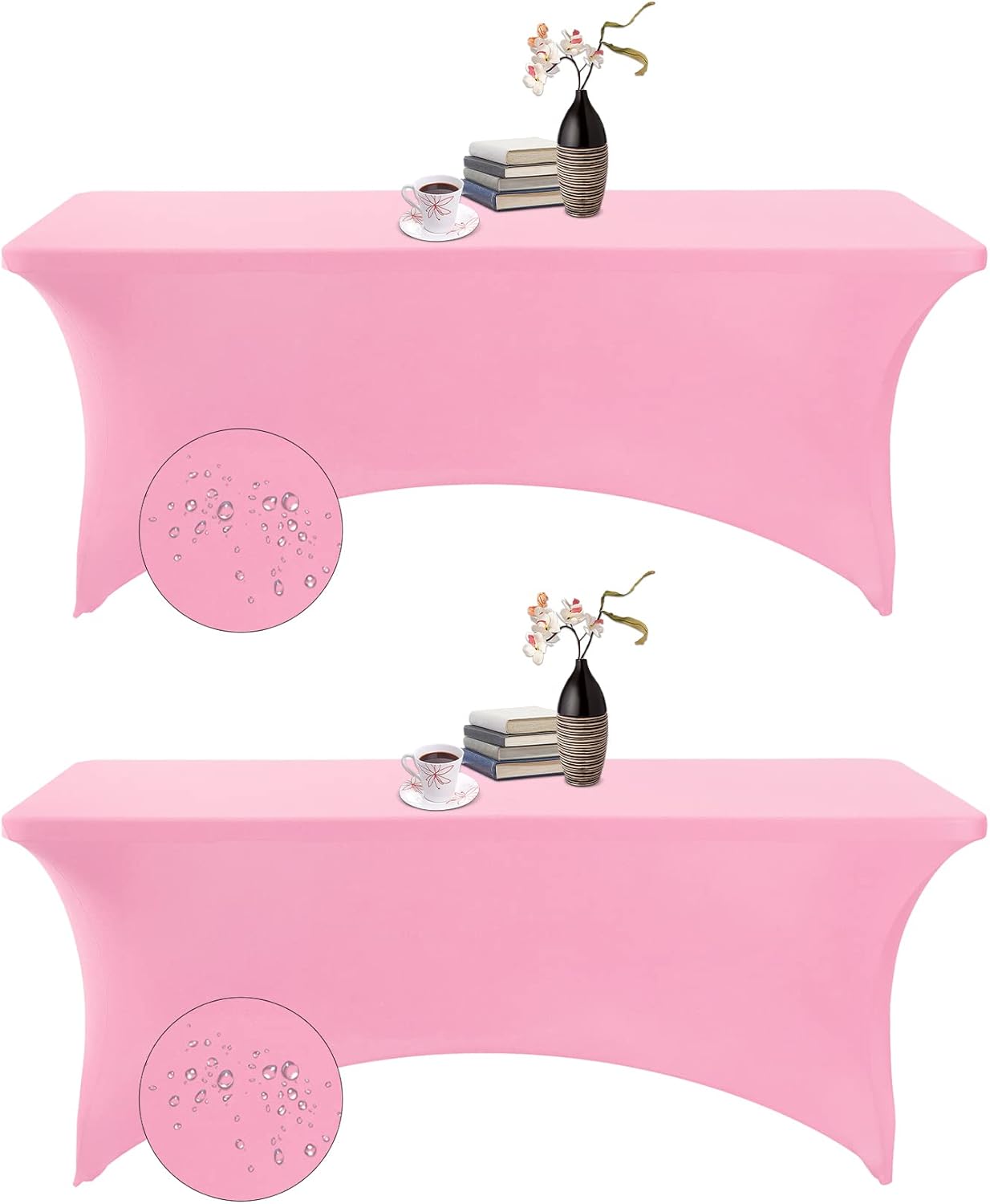 2Pack Spandex Waterproof Table Covers 6ft，Spandex 6ft Waterproof Table Cover for Party,Wedding, Banquet, and Events(Pink)