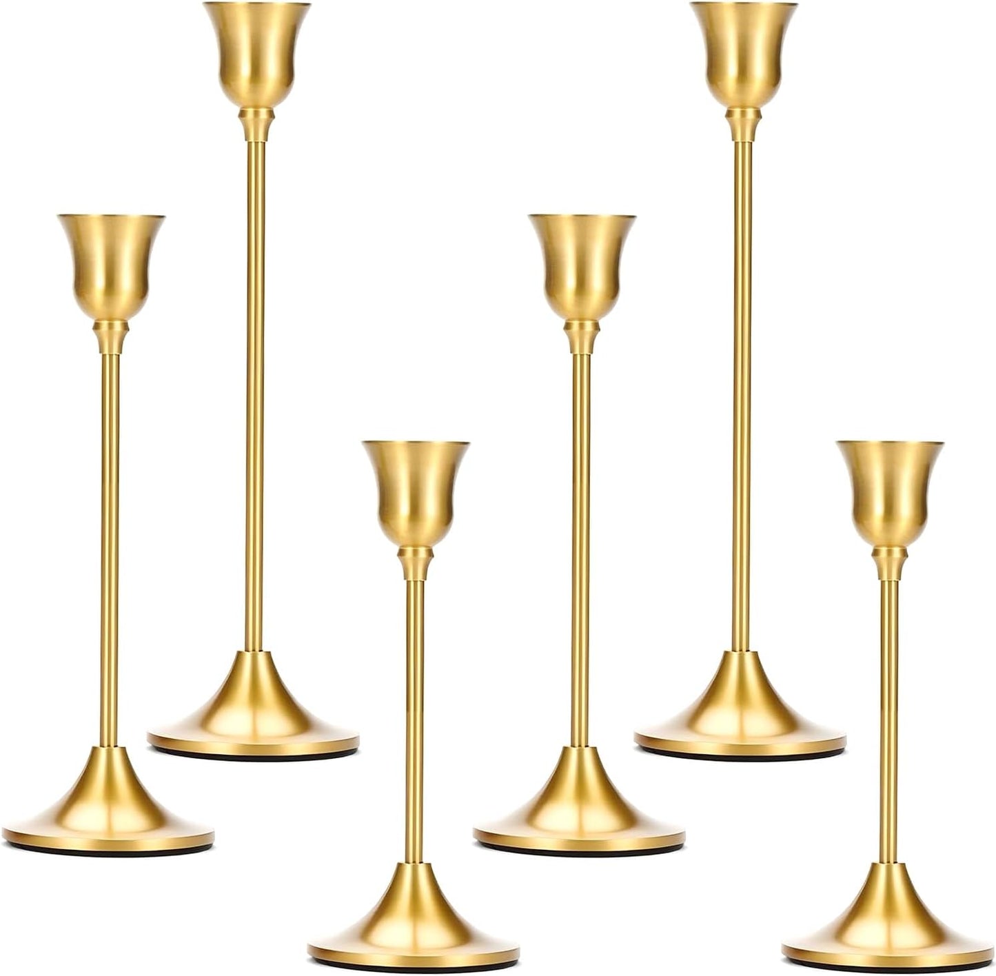 Vintage Brass Taper Candle Holders Set of 6 – Minimal Gold Table & Mantel Decor