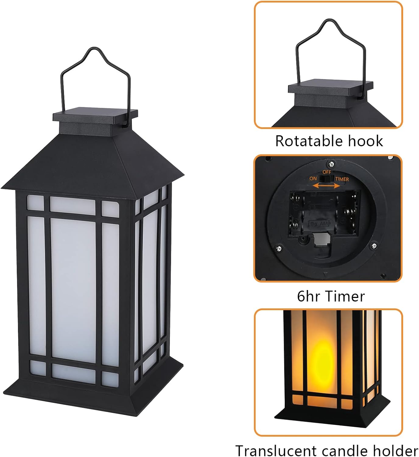 13-Inch Waterproof Battery-Powered Outdoor LED Lantern with Flameless Candle & Timer