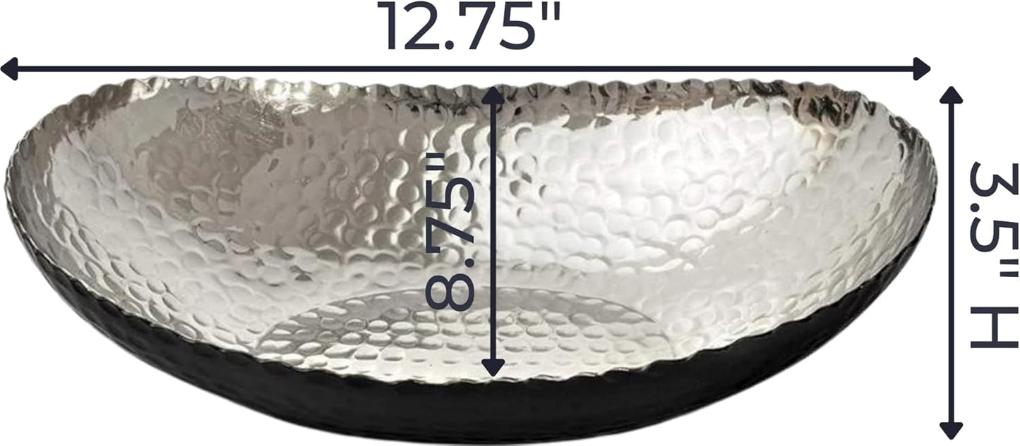 Hand Hammered Decorative Bowl for Home Decor, 12.75-Inch Black and Nickel Plated – Key Bowl for Entryway Table, Catch All, Decorative Fruit Basin, Key Holder, Bowls for Home Decor