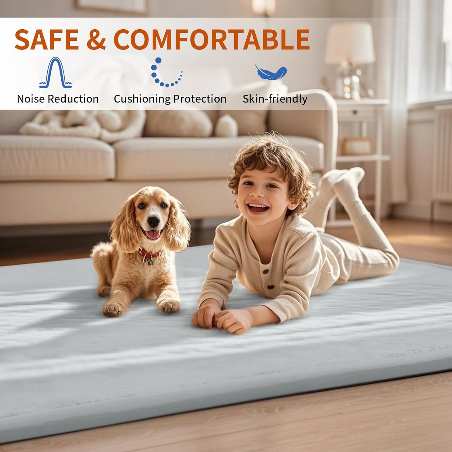 ACOMOPACK Baby Play Mat for Floor,1.3" Thick Memory Foam Area Rug for Living Room,Soft Velvet Crawling with Non-Slip Bottom for Kid,Toddler,79"×157" Tummy Time Nursery Rugs,Yoga（Light Grey）