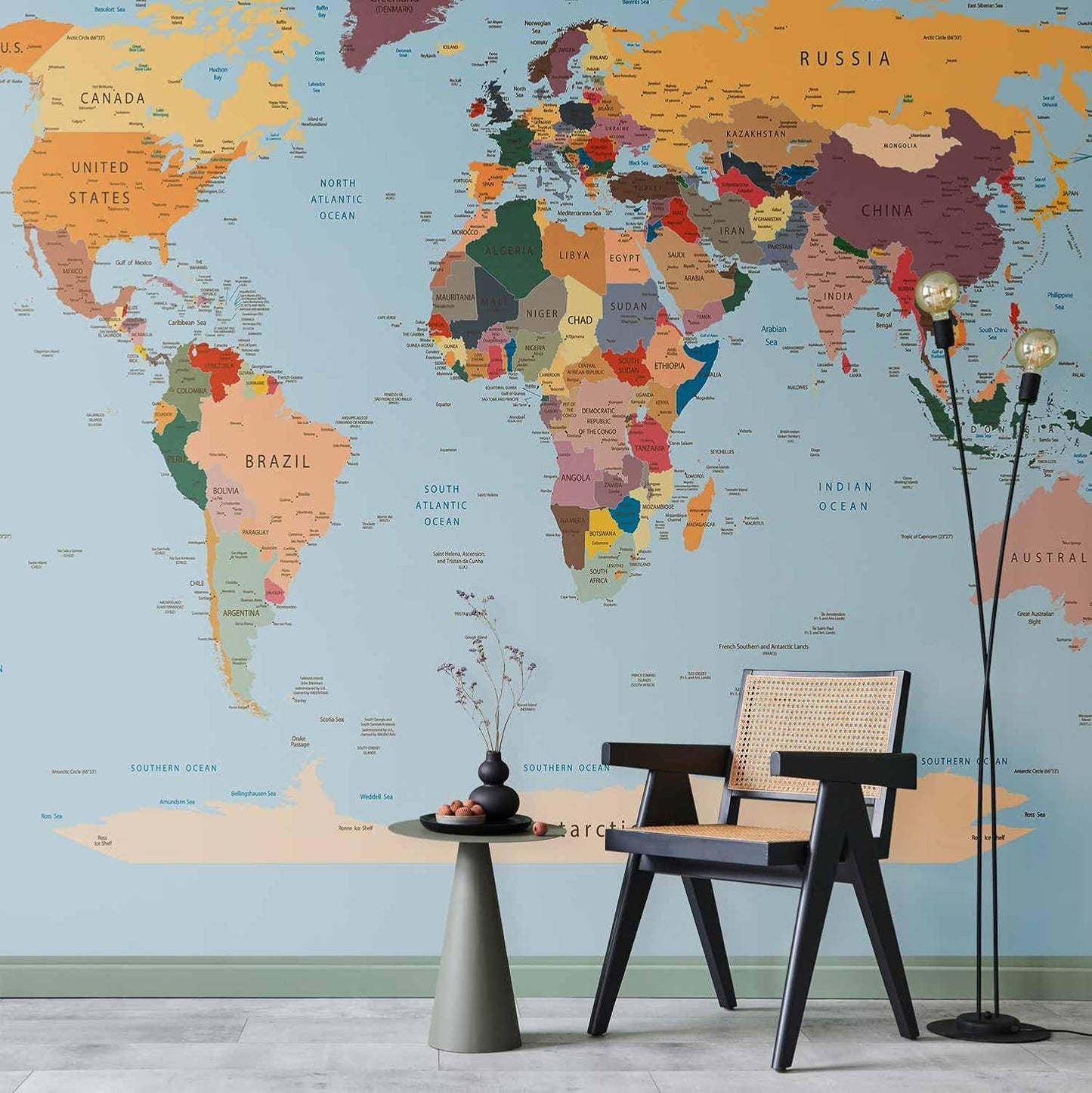artgeist Premium Wall Mural World Map 177x124 in - XXL Non-Woven Wallpaper Fleece Wall Decor Photo Print Picture Image Design Home Map of The World k-B-0001-a-c