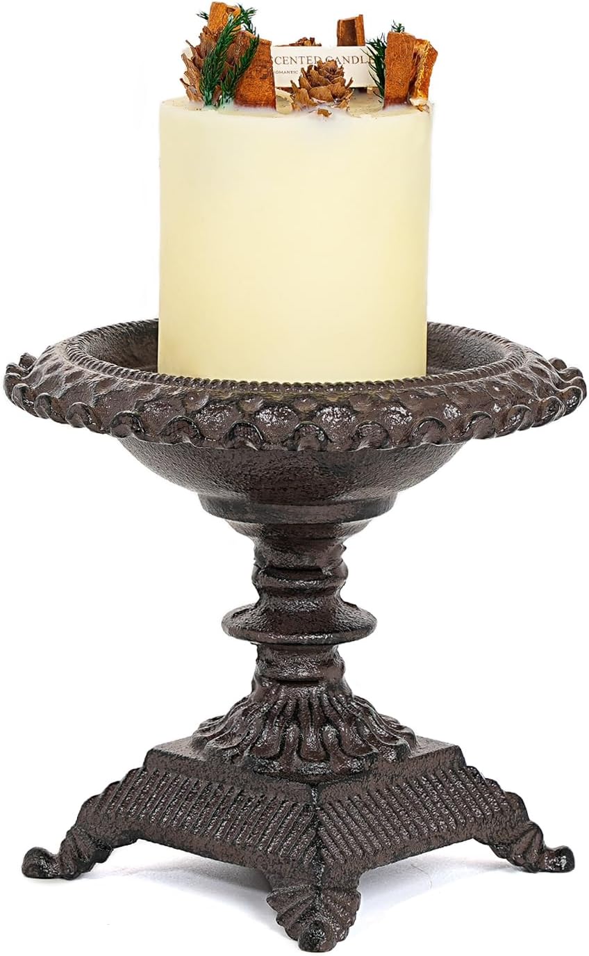 Cast Iron Candle Holder - Rustic Style Decorative Pillar Candle Holders, Center Pieces Decoration for Table, Modern Farmhouse French Country Decor, 6.5" Candle Stand Fits Multi-Size Candles
