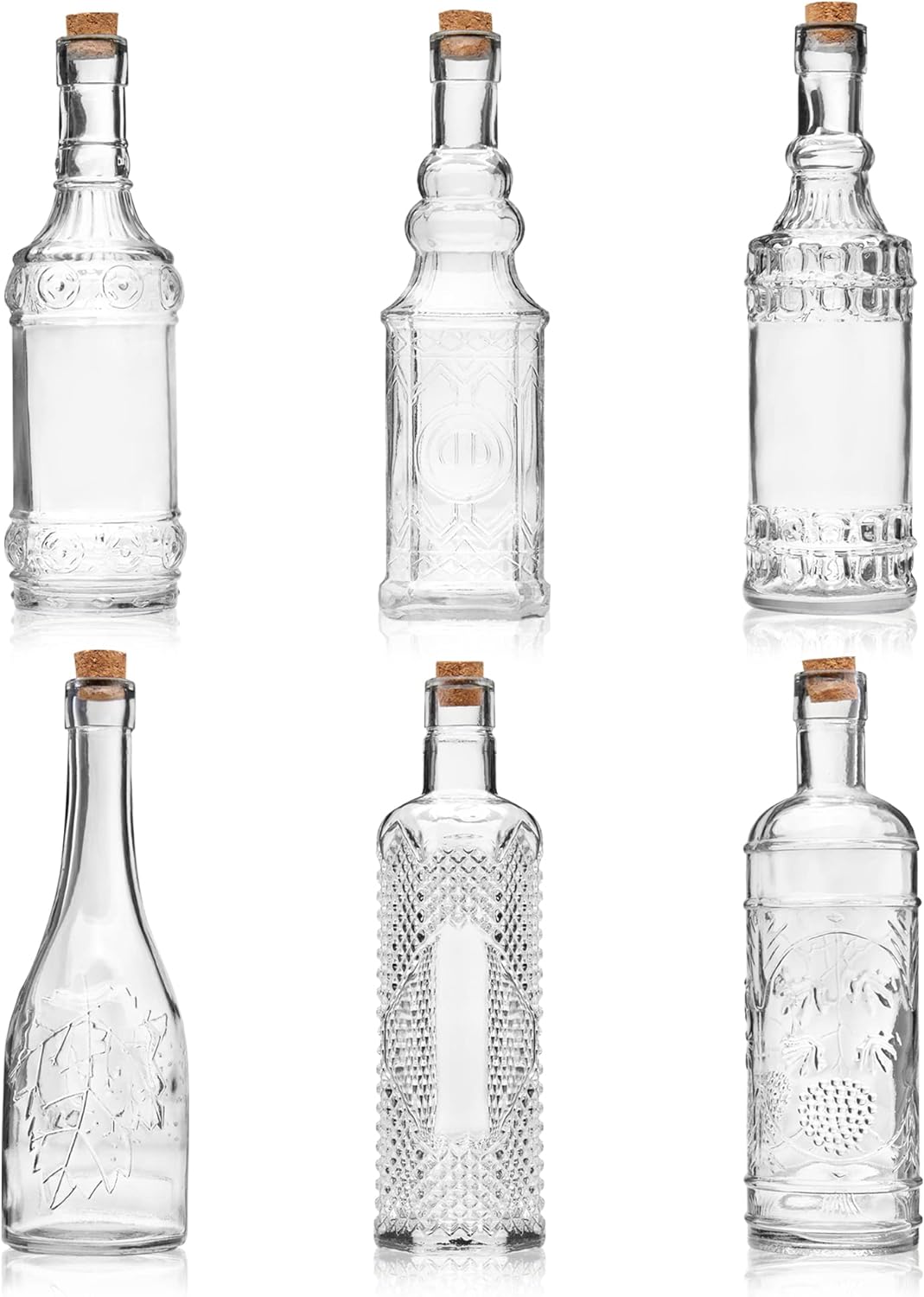 Assorted Clear Glass Bottles with Corks, 6 Pack, 2.5in X 9in, 16oz