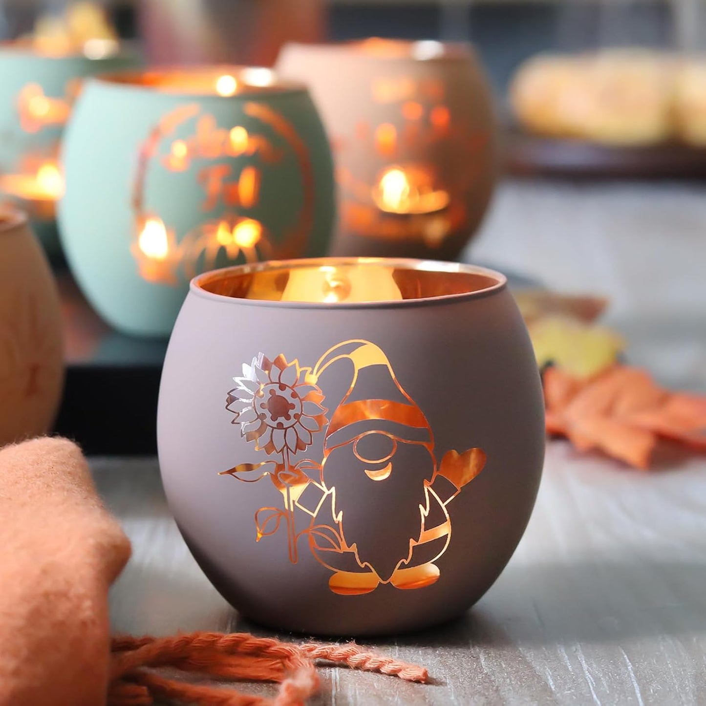Fall Table Centerpiece Decorations Set of 12 Glass Votive Tealight Candle Holder for Wedding, Party, Thanksgiving, Fall Decor for Indoor and Outdoor