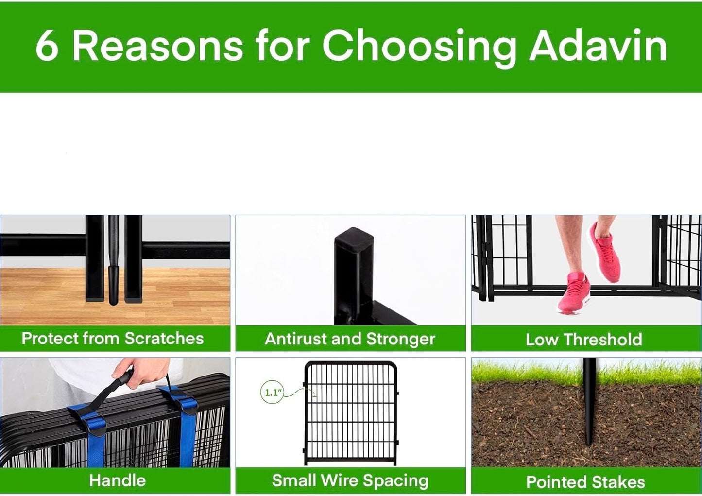 ADAVIN 48 in(H) Garden Fence, Low Threshold Door, Yard Fence for Dogs, 4 Panels Total 8.9 Ft(L) Garden Fencing Animal Barrier, Black Iron Metal Heavy Duty Pet Fences,Dog Digging Fences Barrier