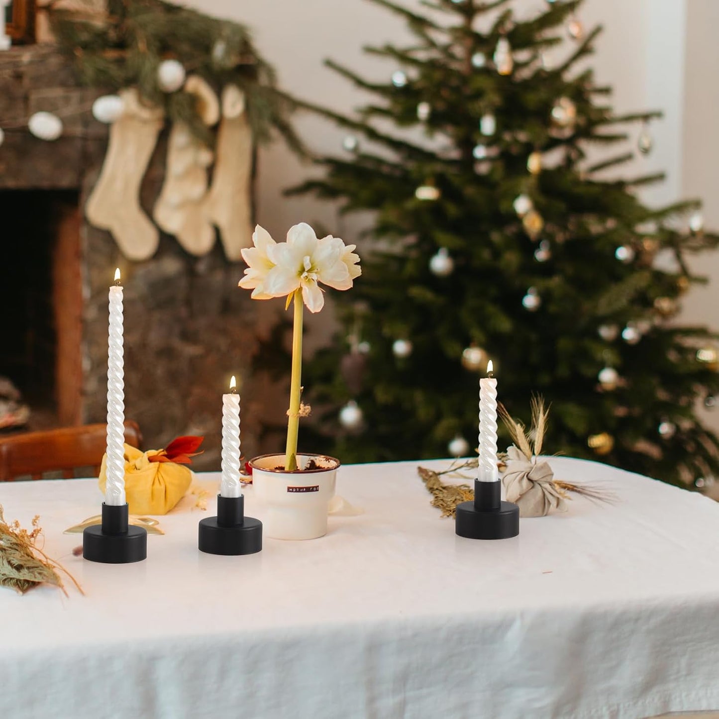Black Candlestick Holders Set of 8 – Minimal Vintage Taper Candle Holders for Table & Fireplace Decor