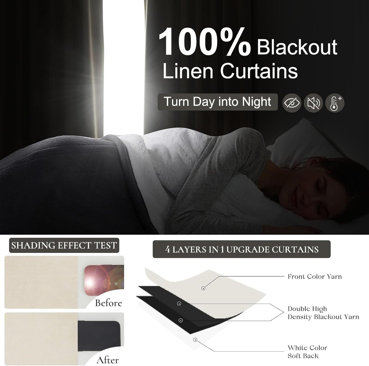 86 Inch Blackout Linen Curtains, Thermal Insulated Custom Drapes for Living Room Bedroom 2 Panels Set Back Tab&Pinch Pleated Window Curtains 86 Inches Long (40x86 Light Beige Linen)