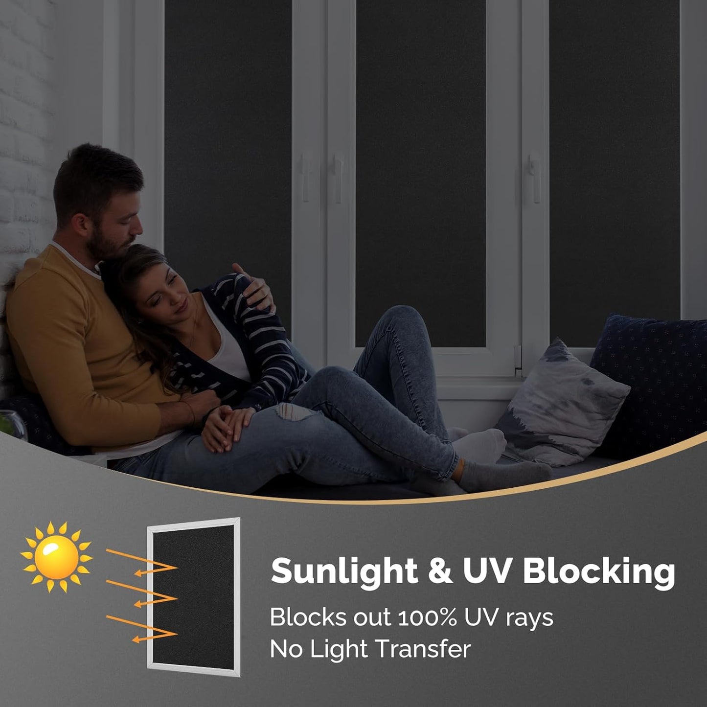 DOWELL Blackout Window Film, 100% Light Sun Blocking Static Cling Frosted Privacy Film for Glass, Heat Control Removable Window Tint, Room Darkening Cover for Day Sleep, Black, 23.6" x 118"