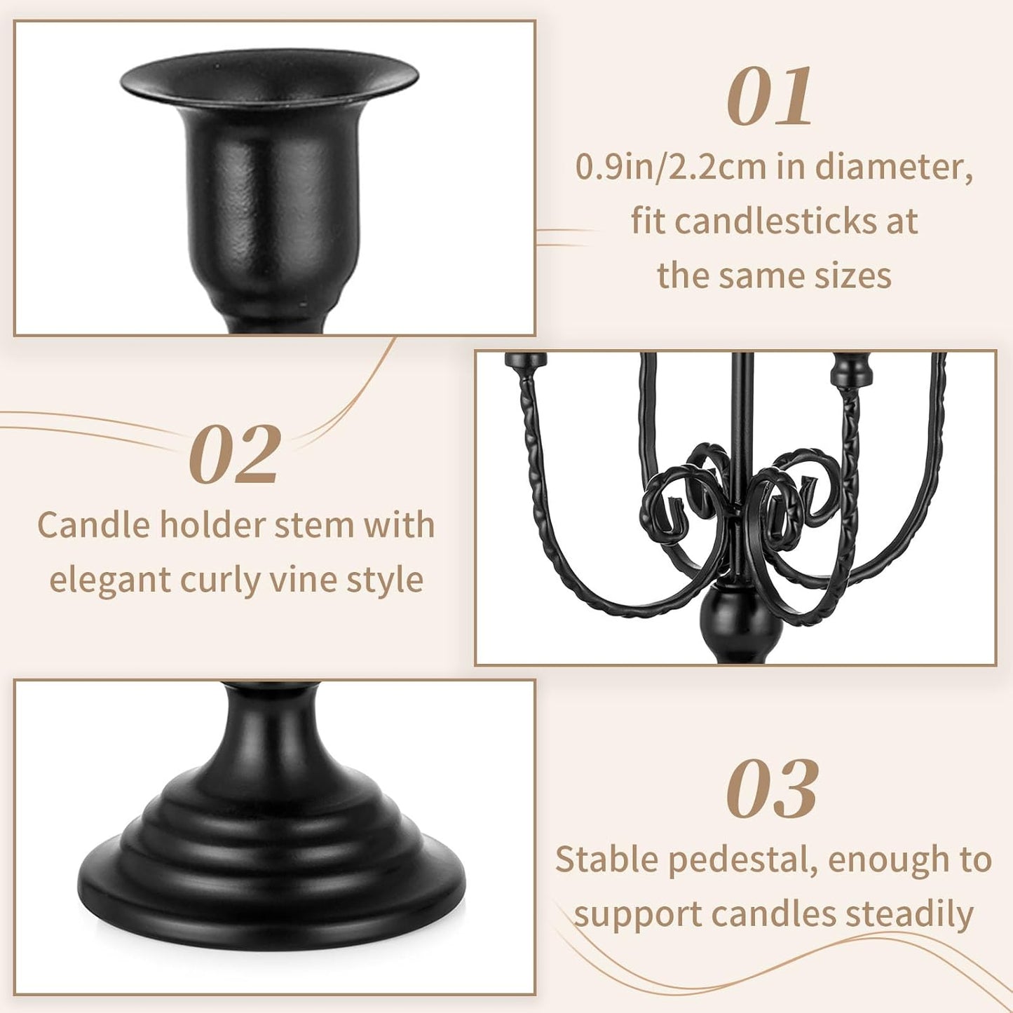 Black Candelabra Candle Holder - Candle Holders for Candlesticks Set of 2 Metal Candelabrum Stand for Wedding Christmas Table Centerpieces Decor