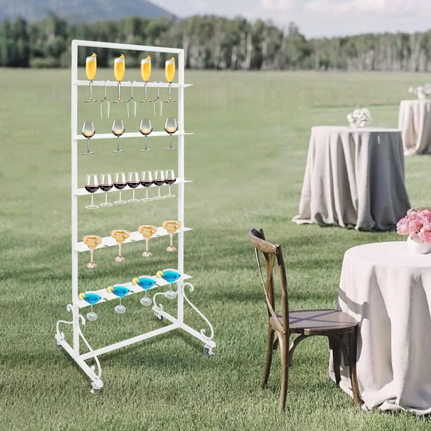 40 Slots Champagne Holder Stand for Party, Wine Glass Display Wall Holder, Stable Wine Glass Stemware Rack for Bar, Wedding, Party (White)