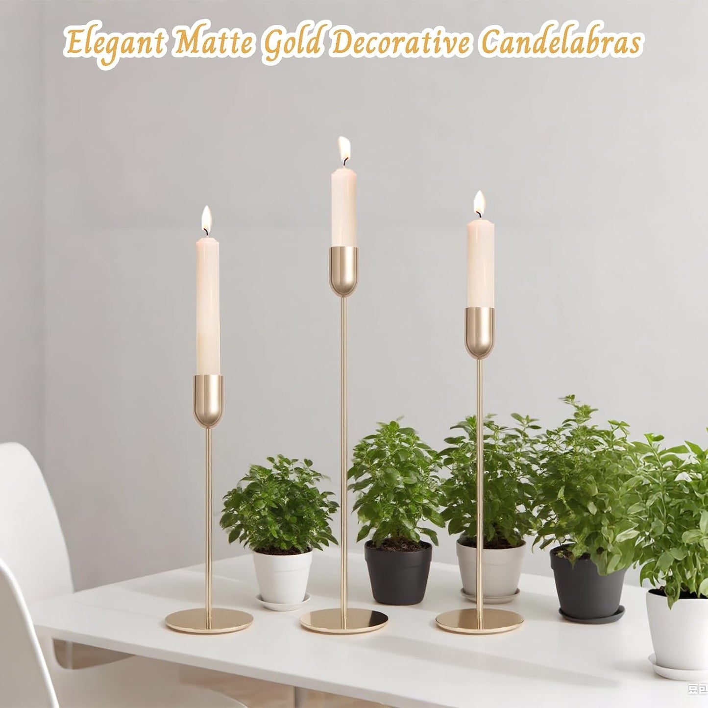 Gold Metal Candle Holder Set (18 pcs), Slim Taper & Pillar Candle Stands for Table Styling