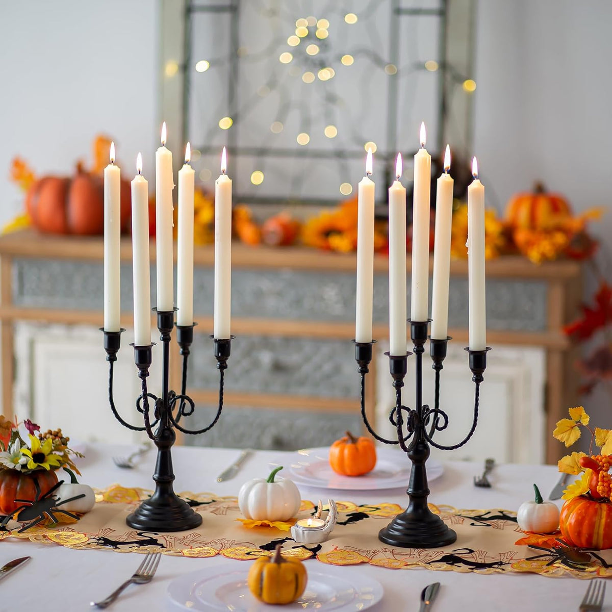 Candelabra Black Candle Holders - 5 Arms Candlestick Centerpiece for Tables Vintage Candleholder Stand for Halloween Thanksgiving Decor