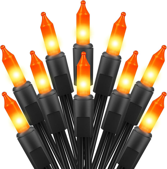 2 Pack Orange Halloween Mini Lights, 13 Feet 50 Count Totally 100 Count Incandescent Bulb Mini String Lights, Connectable Halloween Light for Haunted House Ghost Party Holiday Window Indoor Decoration