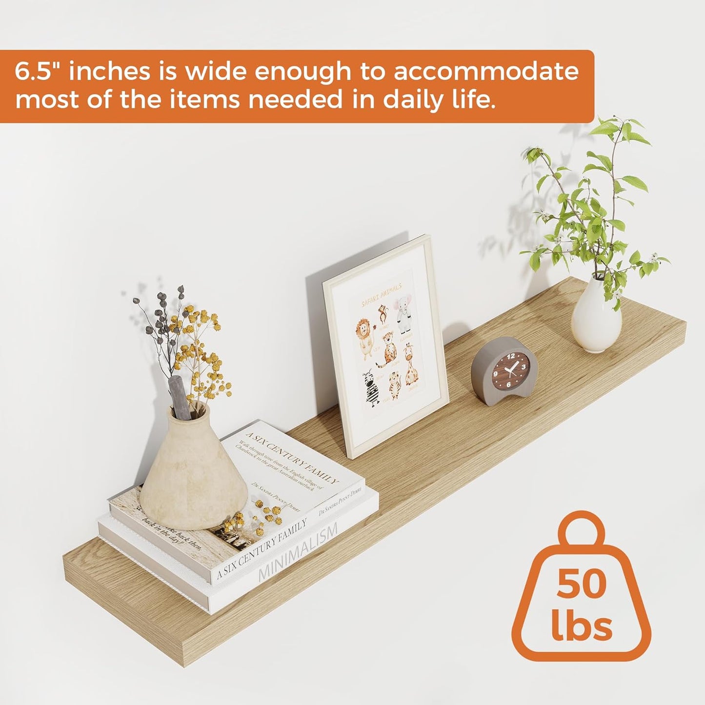 Fun Memories 30” Floating Shelves Set of 2, Rustic Wood Wall Shelves with Invisible Brackets for Living Room Bedroom Kitchen Storage