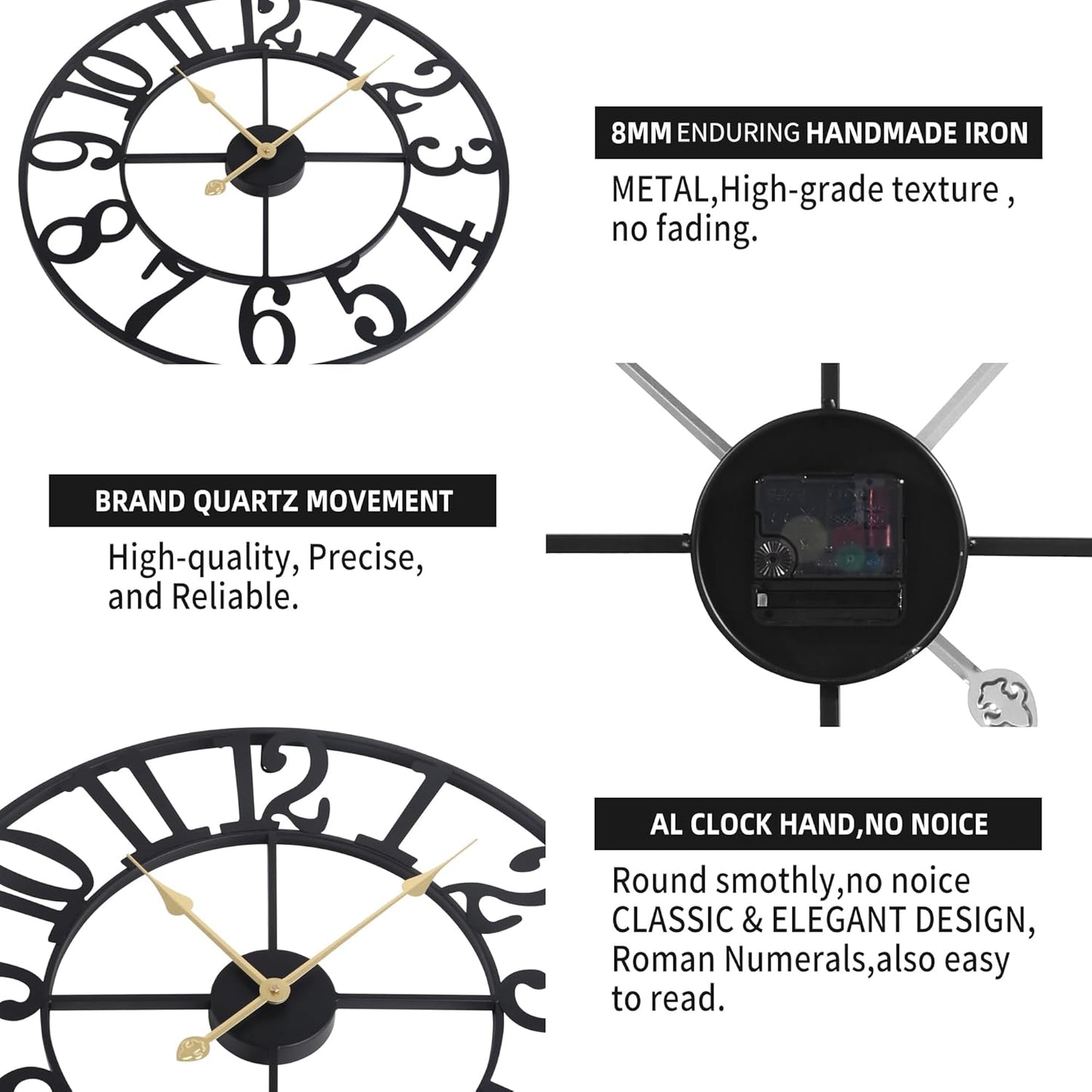 Large Wall Clock for Living Room Decor - 18 Inch Silent Non-Ticking Wall Clocks Battery Operated, Metal Vintage Retro Decorative Modern Wall Clock for Bedroom, Kitchen, Office, Farmhouse Decor