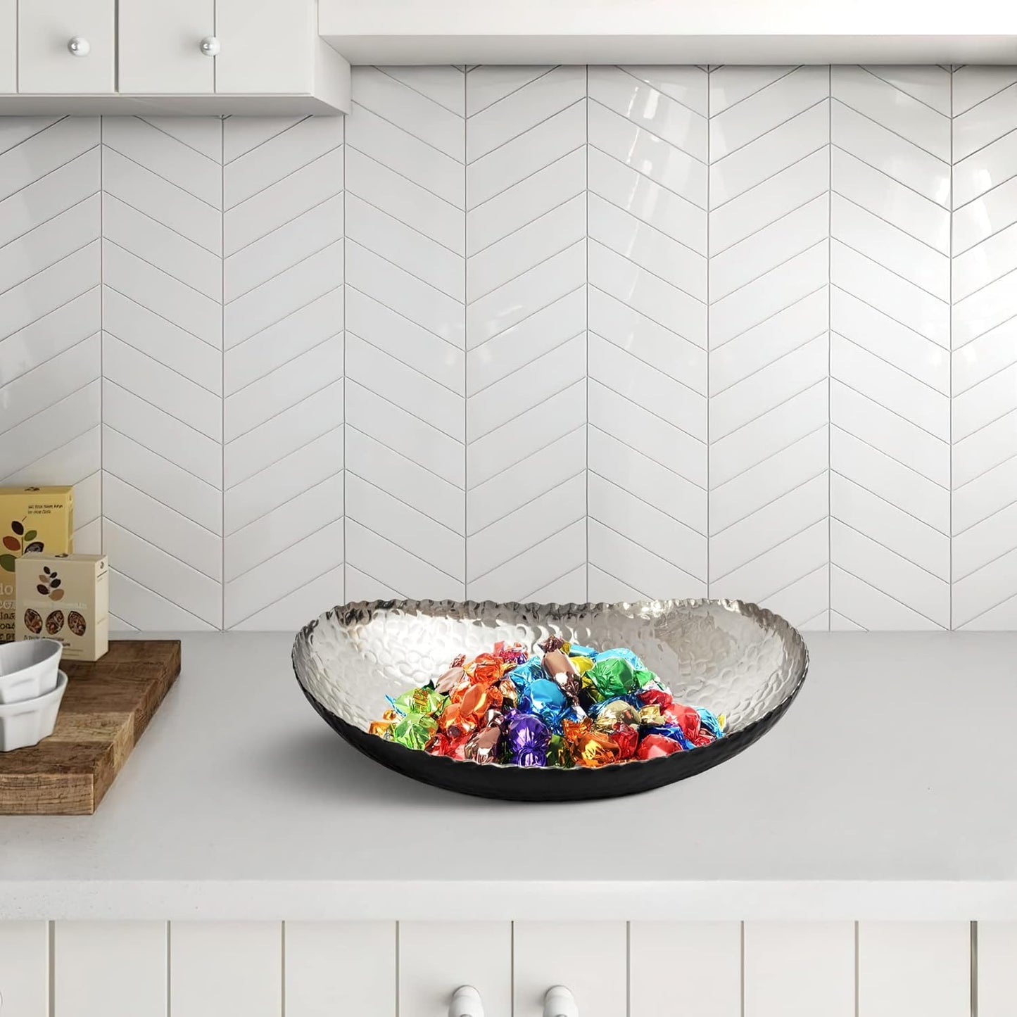 Hand Hammered Decorative Bowl for Home Decor, 12.75-Inch Black and Nickel Plated – Key Bowl for Entryway Table, Catch All, Decorative Fruit Basin, Key Holder, Bowls for Home Decor