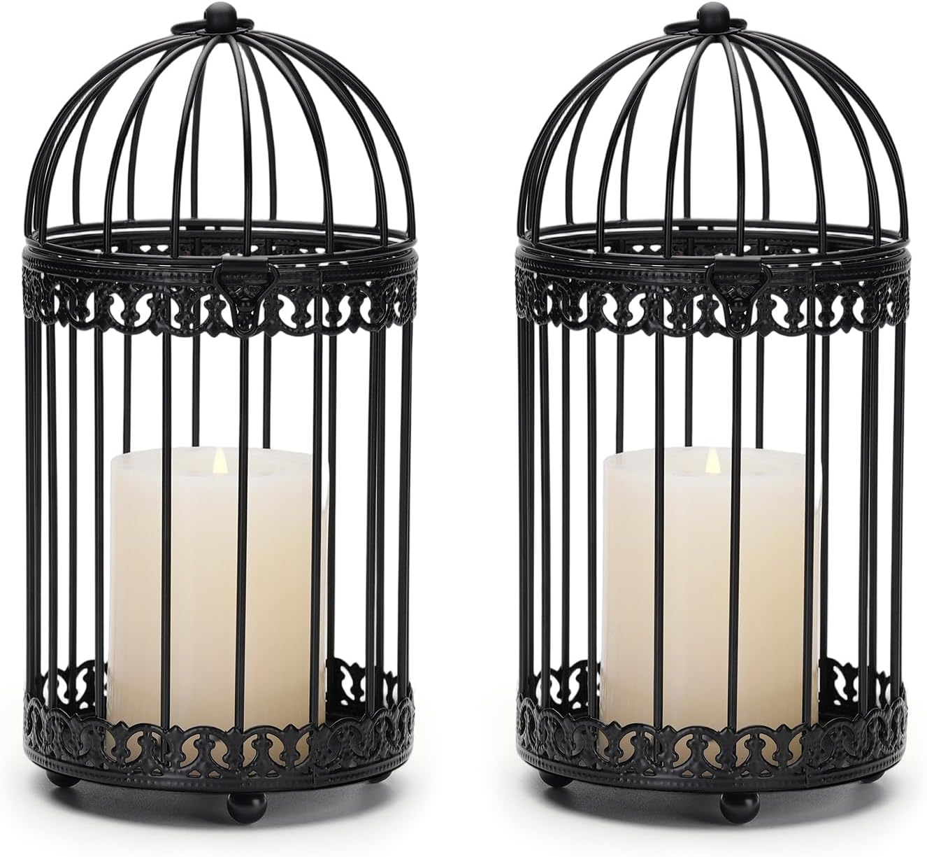 Black Decorative Bird Cage: Birdcage Hanging Lantern for Pillar Candles - Vintage Bird Cages Candle Holders for Halloween Christmas Table Centerpiece 7.7 Inch H