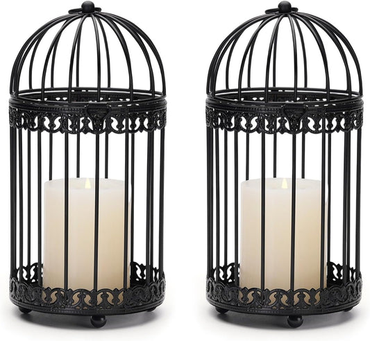Black Decorative Bird Cage: Birdcage Hanging Lantern for Pillar Candles - Vintage Bird Cages Candle Holders for Halloween Christmas Table Centerpiece 7.7 Inch H