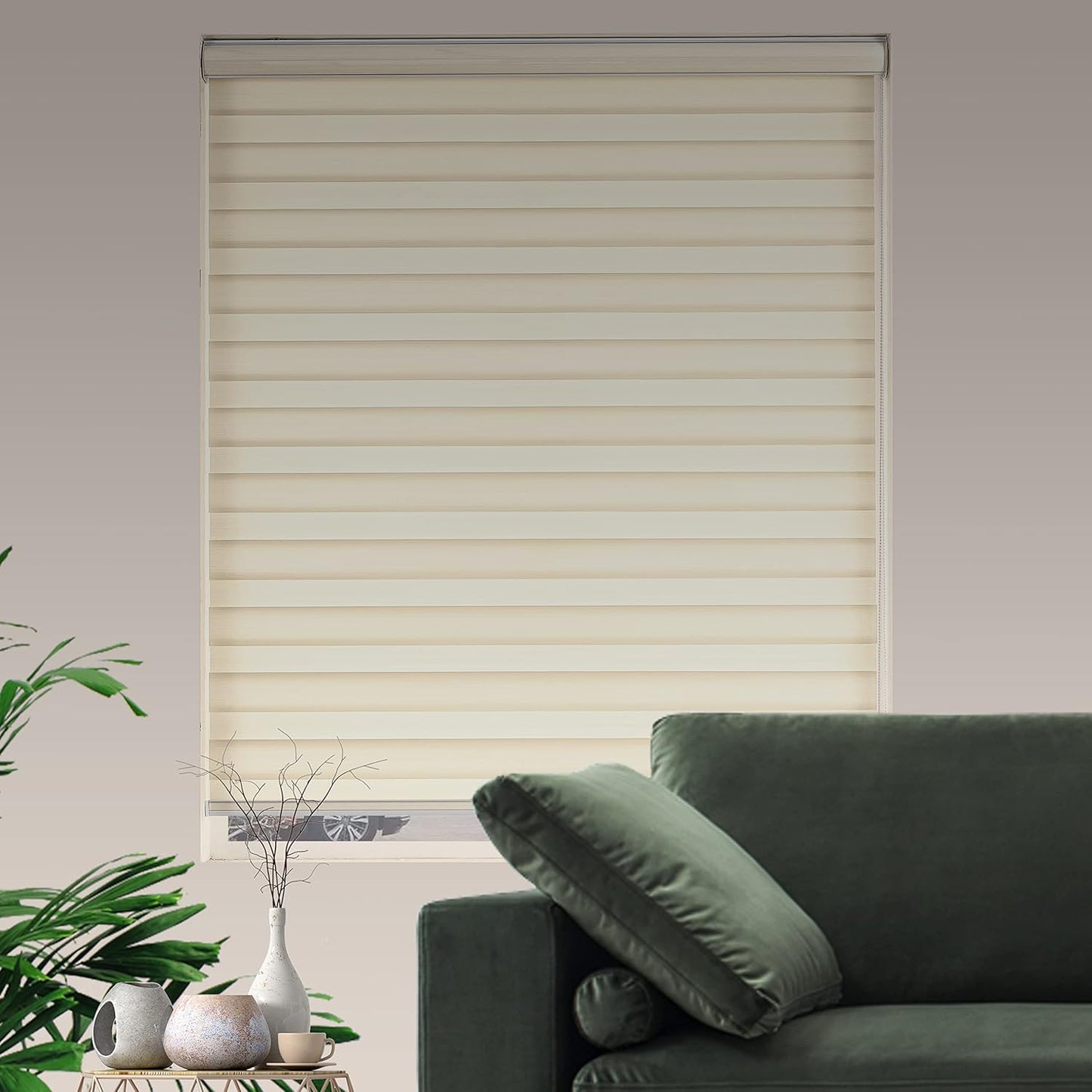 Custom Zebra Blinds for Windows, Free-Stop Zebra Shades, Dual Layer Light Filtering Sheer Blinds for Indoor Windows, Roller Window Shades for Privacy (21" W X 72" H, Cream)