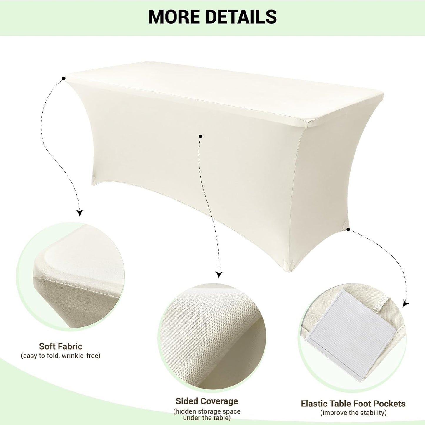 Obstal 6ft Stretch Spandex Table Cover - 4 Pack Universal Rectangular Fitted Tablecloth Protector for Wedding, Banquet and Party (Cream, 72L x 30W x 30H Inches)