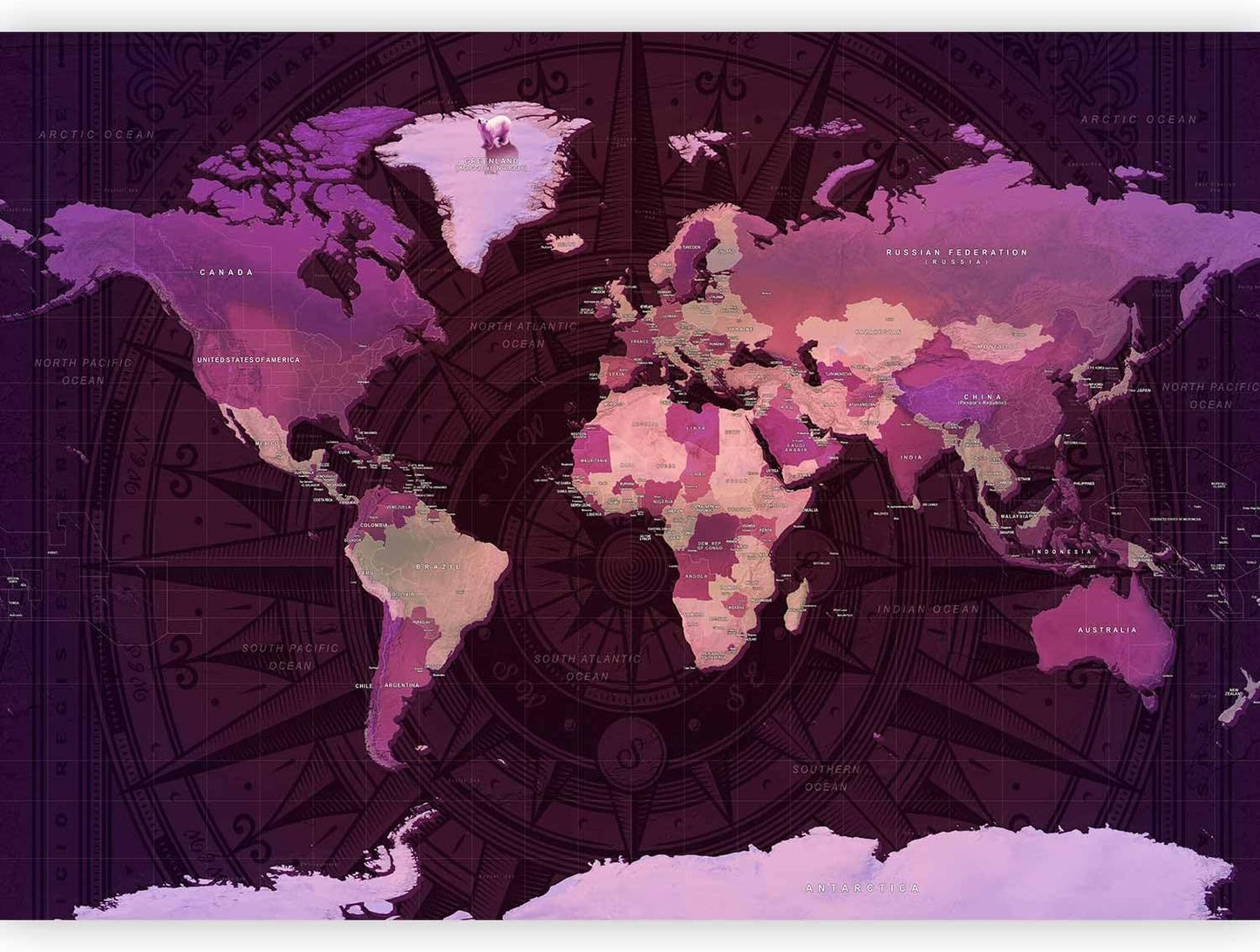 artgeist Wall Mural World Map 154x110 in - XXL Peel and Stick Self-Adhesive Wallpaper Removable Large Sticker Foil Wall Decor Print Picture Image Design Map of The World k-A-0273-a-a