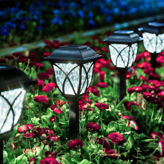 GIGALUMI Solar Lights Outdoor Waterproof, 8 Pack LED Solar Garden Lights, Outdoor Decorations, Garden Decor for Yard, Patio, Landscape, Planter, Walkway (Cold White)
