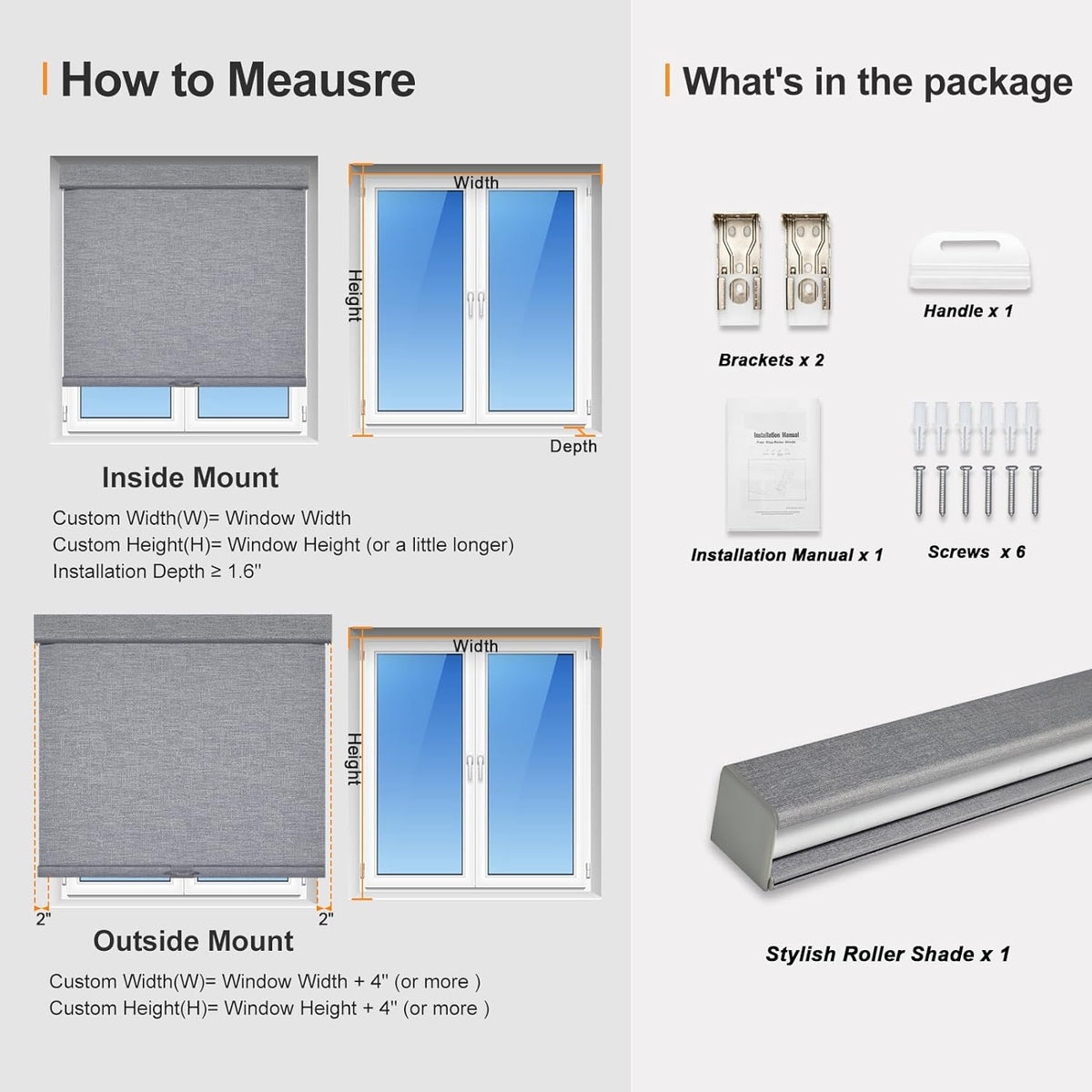 Persilux Blackout Roller Shades for Indoor Windows with Upgraded Cassette, Cordless Shades Window Blinds Pull Down for Doors, Easy to Install for Office/Living Room/Bedroom, Grey(56" W x 48" H)