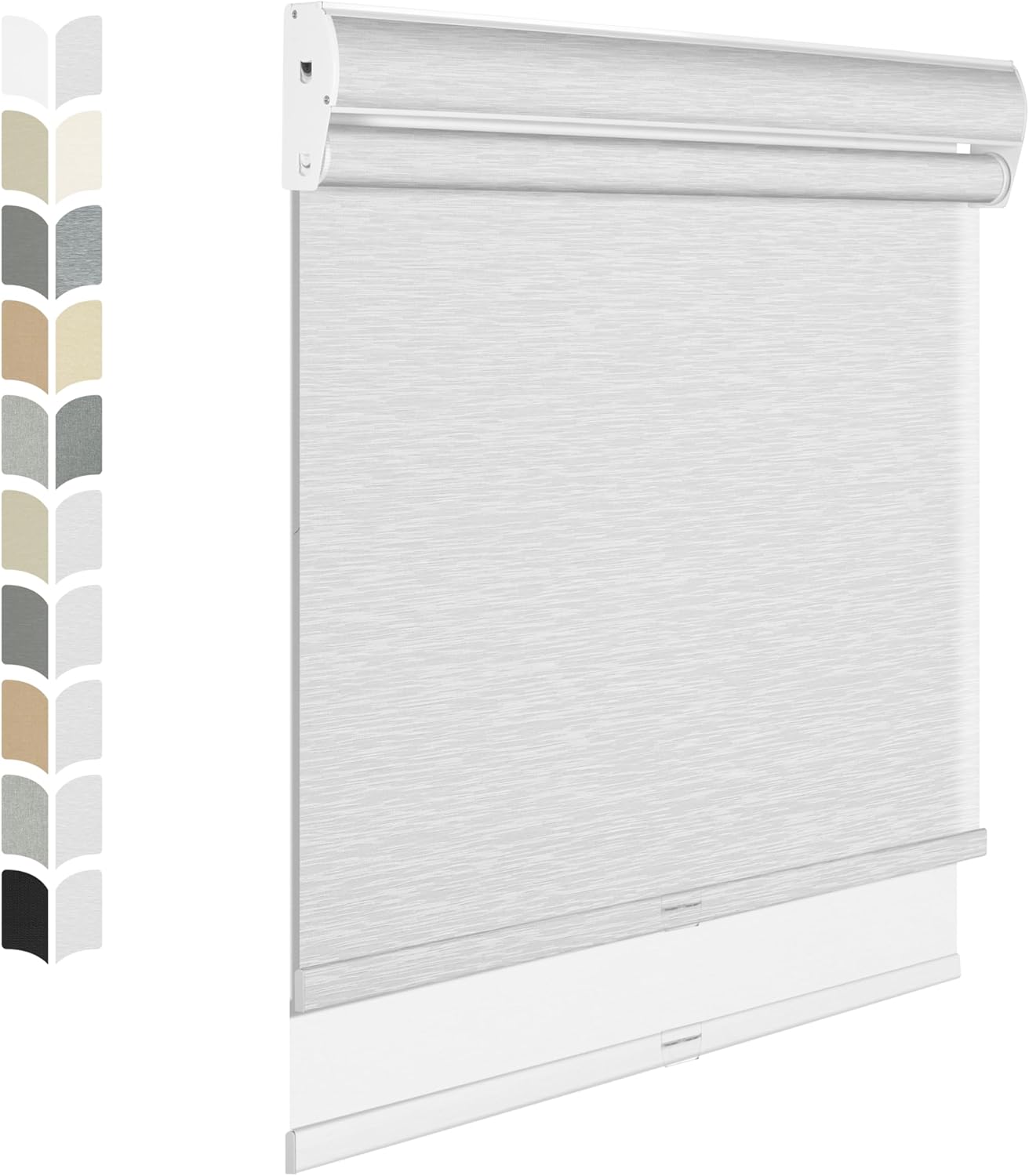 BERISSA Cordless Double Roller Shades with Cassette Valance, Blackout and Light Filtering, Day and Night Shades for Home Office Door. Striped Jacquard White. 31 W x 56" H