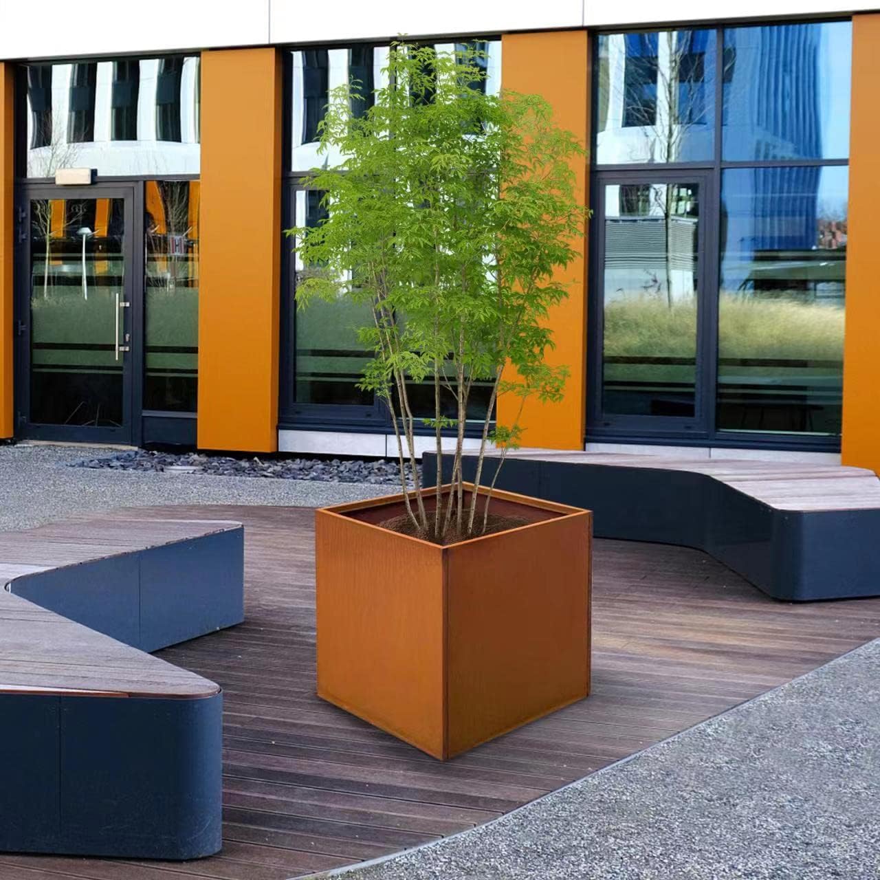 Corten Steel Planter Metal Square Planter Tall Cube Rustic Steel Planters 27.6 Inch Durable Antique Detached for Outdoor Commercial Residential Garden Patio Deck and Backyard