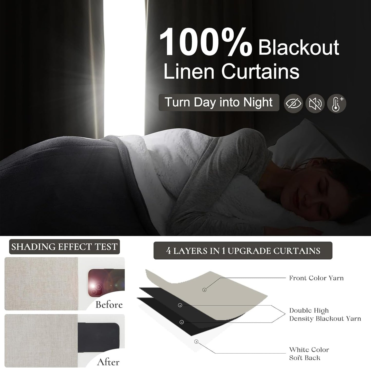 Extra Long Blackout Pinch Pleated Luxury Curtains 132 Inch Long for Living Room, Rustic Country Natural Linen Thick Office Sound Proof Privacy with Floor to Ceiling Drapes 11 FT W40"xL132"x2 Panels