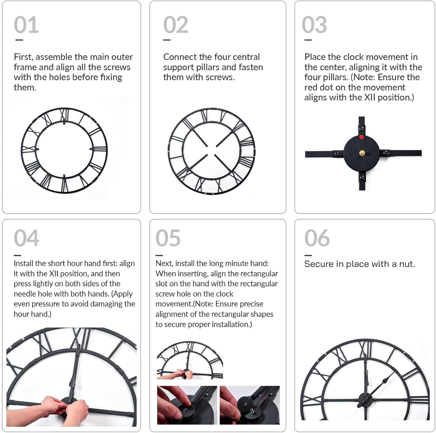 Large Modern Roman Wall Clock — 40” Oversized Silent Metal Frame for Calm Living Spaces