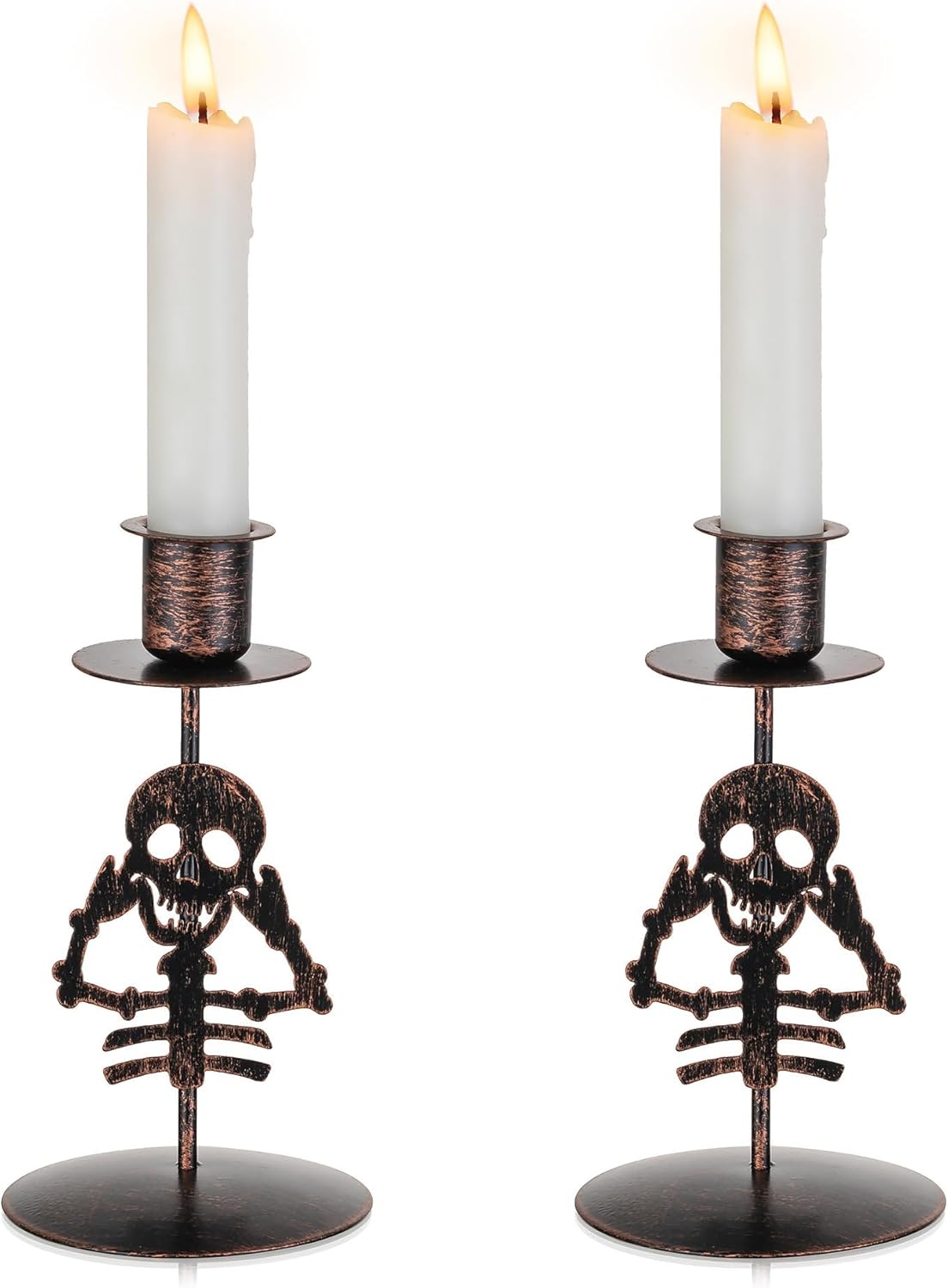 Candle Holder for Halloween Decor: Set of 2 Black Gothic Skull Taper Candlestick Table Centerpiece Decorations Spooky Party Dinning Room Home Indoor