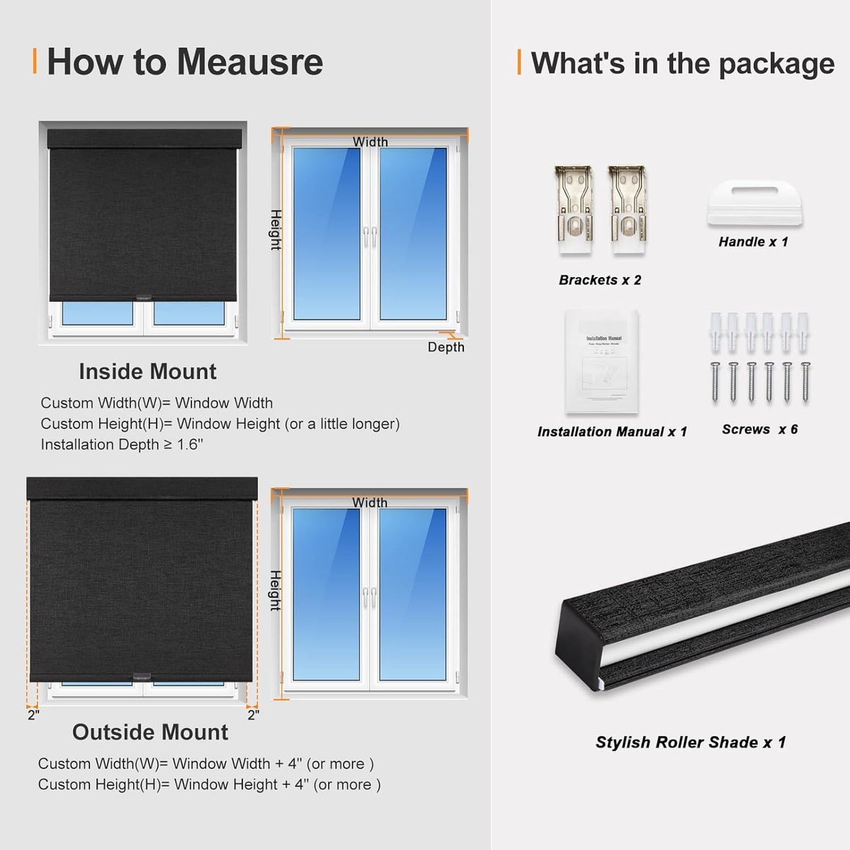 Persilux Free-Stop Cordless Blinds for Indoor Windows with Cover, Window Shades Blackout Roller Blinds, Thermal Insulated Fabric UV Protection for Kitchen, Office, Living Room, Black(66" W x 64" H)