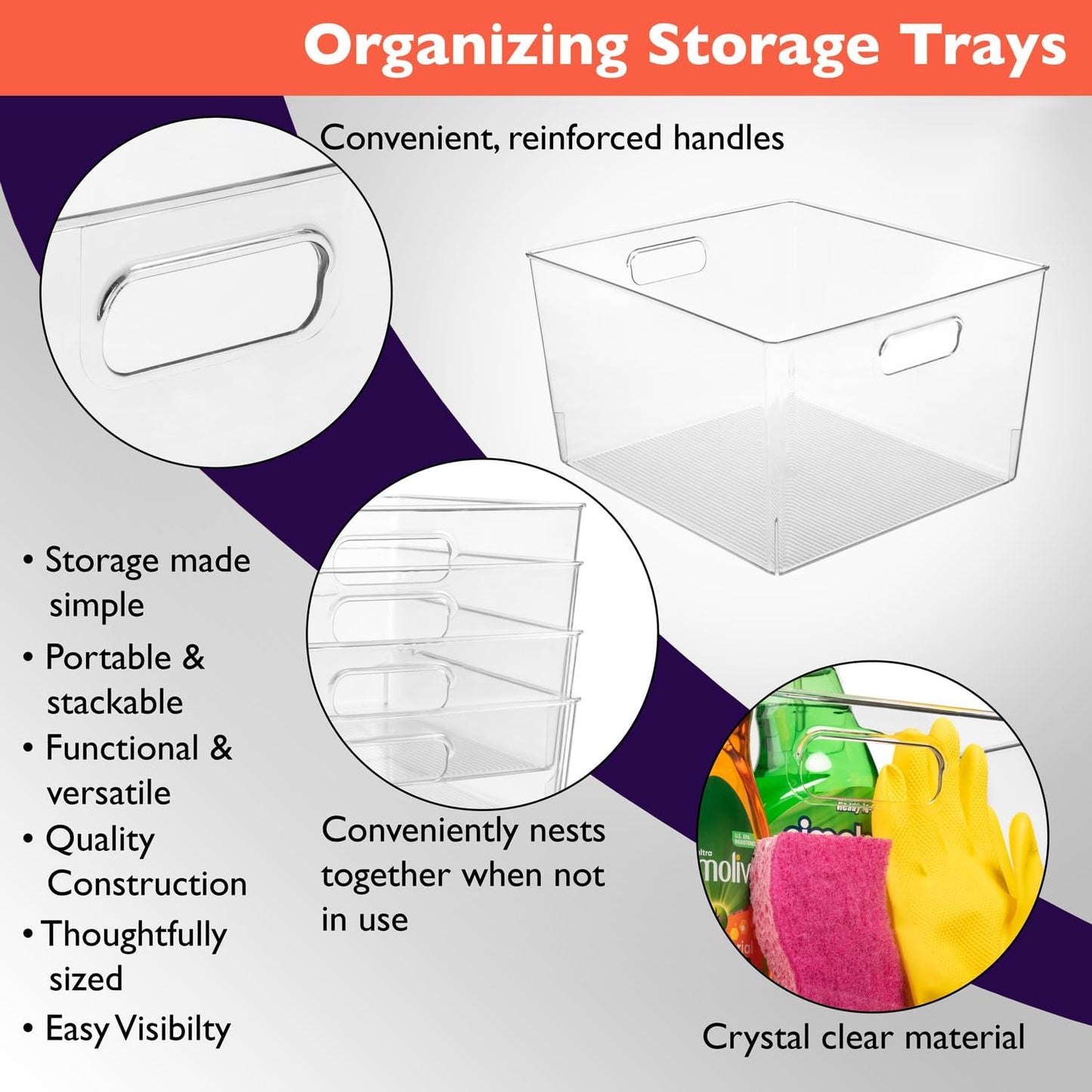 ClearSpace Clear Plastic Storage Bins – XL 8 Pack Perfect Kitchen or Pantry Organization Fridge Organizer and Storage Bins, Cabinet Organizers