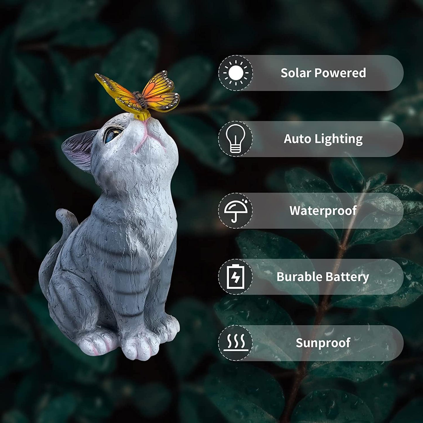 Cat Garden Figurines Outdoor Decor Solar Statue with LED Lights for Patio Lawn Yard Art Decoration Housewarming Garden Gift