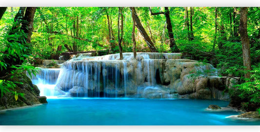 artgeist Wall Mural Peel and Stick Waterfall Landscape 212x98 in - XXL Self-Adhesive Corner Wallpaper Removable Large Sticker Foil Angle Wall Decor Print Nature Forest Tree Green c-B-10074-a-a