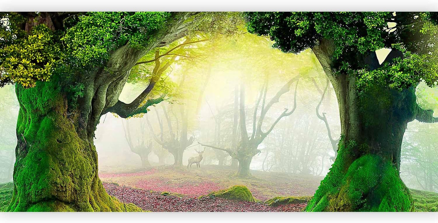 artgeist Wall Mural Peel and Stick Nature 212x98 in - XXL Self-Adhesive Corner Wallpaper Removable Large Sticker Foil Angle Wallpaper Wall Forest Trees Deer n-A-10067-a-a