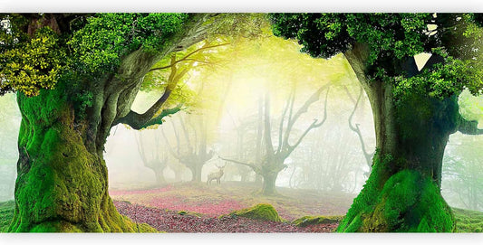 artgeist Wall Mural Peel and Stick Nature 212x98 in - XXL Self-Adhesive Corner Wallpaper Removable Large Sticker Foil Angle Wallpaper Wall Forest Trees Deer n-A-10067-a-a