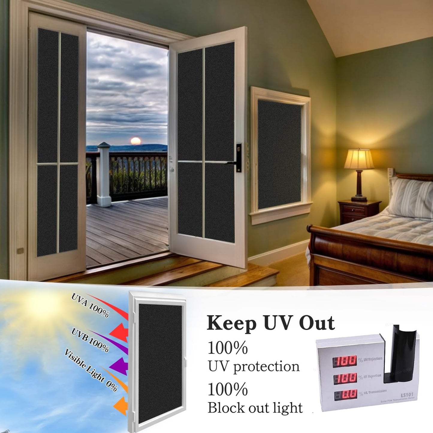DUOFIRE Blackout Window Film Completely Light Blocking Privacy Window Film Room Darkening Frosted Tint Film for Day Sleep, Non Adhesive Static Cling Window Film DT-C009 (17.4 x 78.7 Inch)