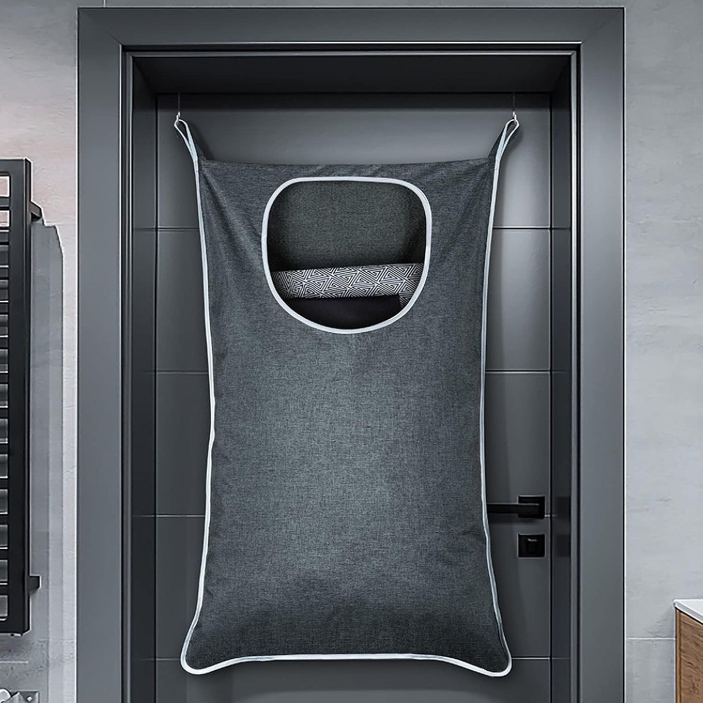 Hanging Laundry Bag with Over Door Hooks, Laundry Hamper and Space Saving Laundry Bag with Zipper, Hanging Hamper for Clothes, Toys, Towels, ...（36"x 22",Grey-2Pack)