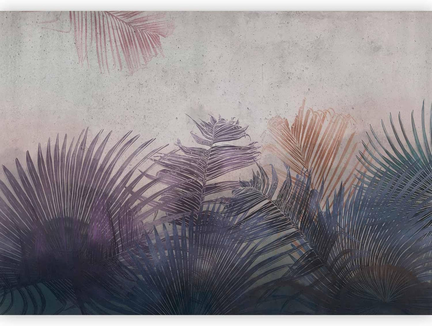 artgeist Wall Mural Jungle 135x101 in - XXL Peel and Stick Self-Adhesive Wallpaper Removable Large Sticker Foil Wall Decor Print Picture Image Design Leaves Botanical Nature Purple Grey b-A-0827-a-a