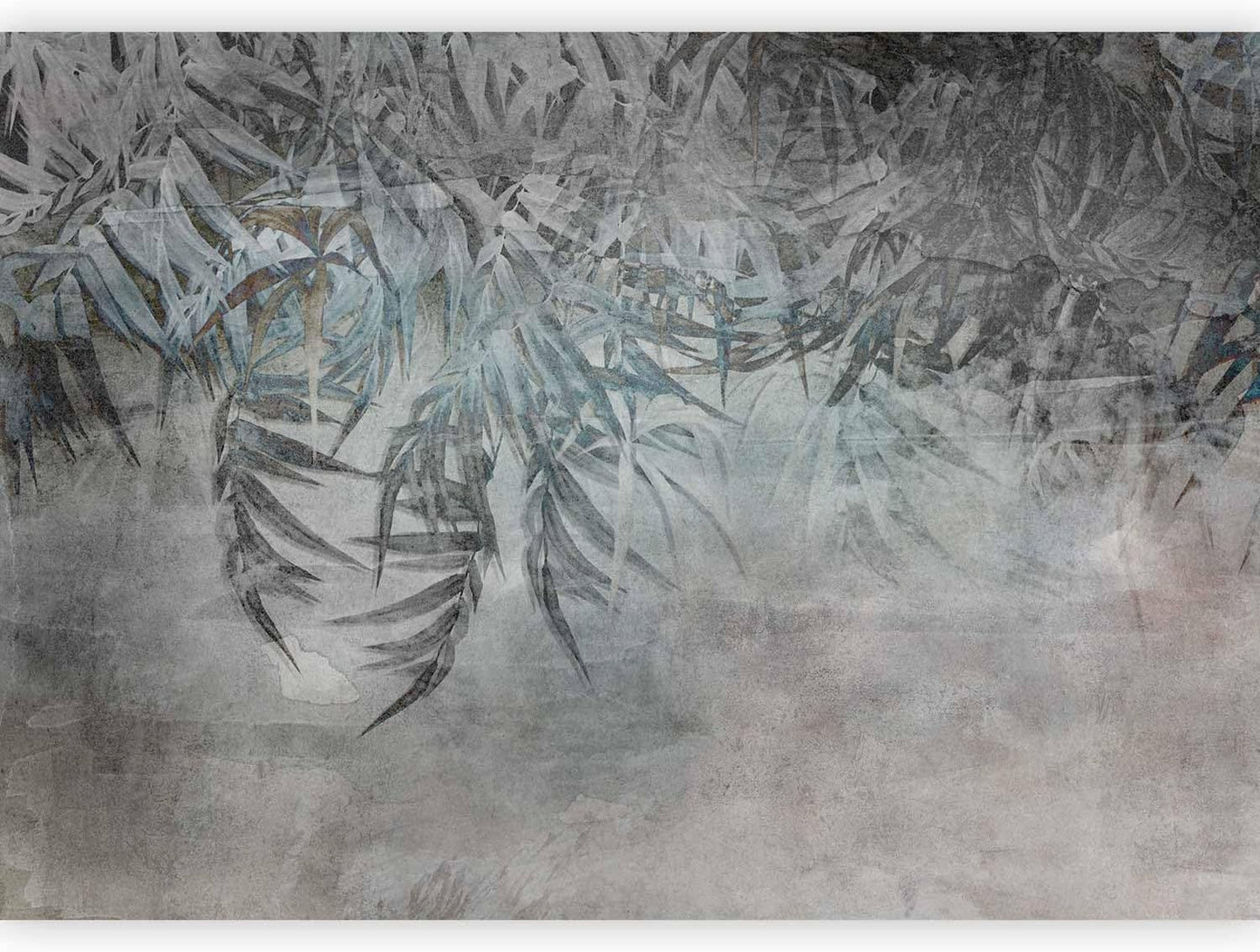 artgeist Wall Mural Leaves 116x83 in - XXL Peel and Stick Self-Adhesive Wallpaper Removable Large Sticker Foil Wall Decor Print Picture Image Design Palm Leaves Concrete Nature Grey b-C-10103-a-a