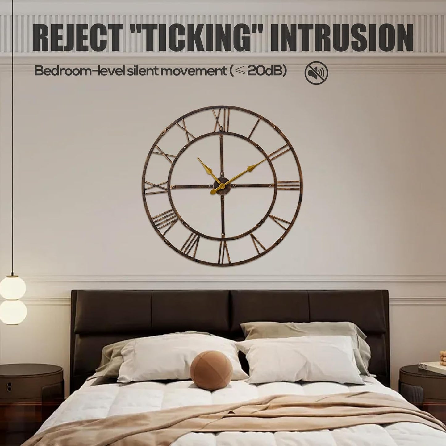 Large Modern Roman Wall Clock — 40” Oversized Silent Metal Frame for Calm Living Spaces