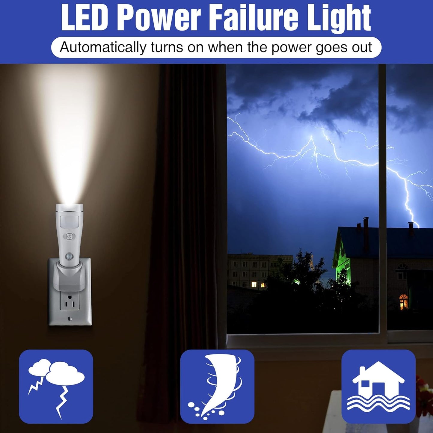 Enhon 4 in 1 LED Emergency Lights for Home Power Failure, 9 Pack Rechargeable Plug in Flashlight Motion Sensor Night Light, Automatic Turn On Power Outage Light for Home Hurricane Supplies(White)
