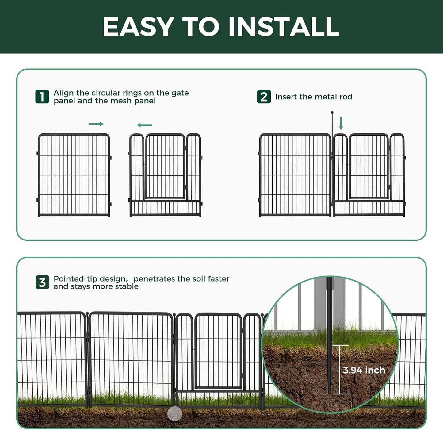 FXW Garden Fence 32in(H) x 9.0ft(L), 4 Panels Decorative Dog Fence Outdoor for The Yard – Heavy Duty Metal Animal Barrier for Dog and Rabbit, Easy Setup, Black