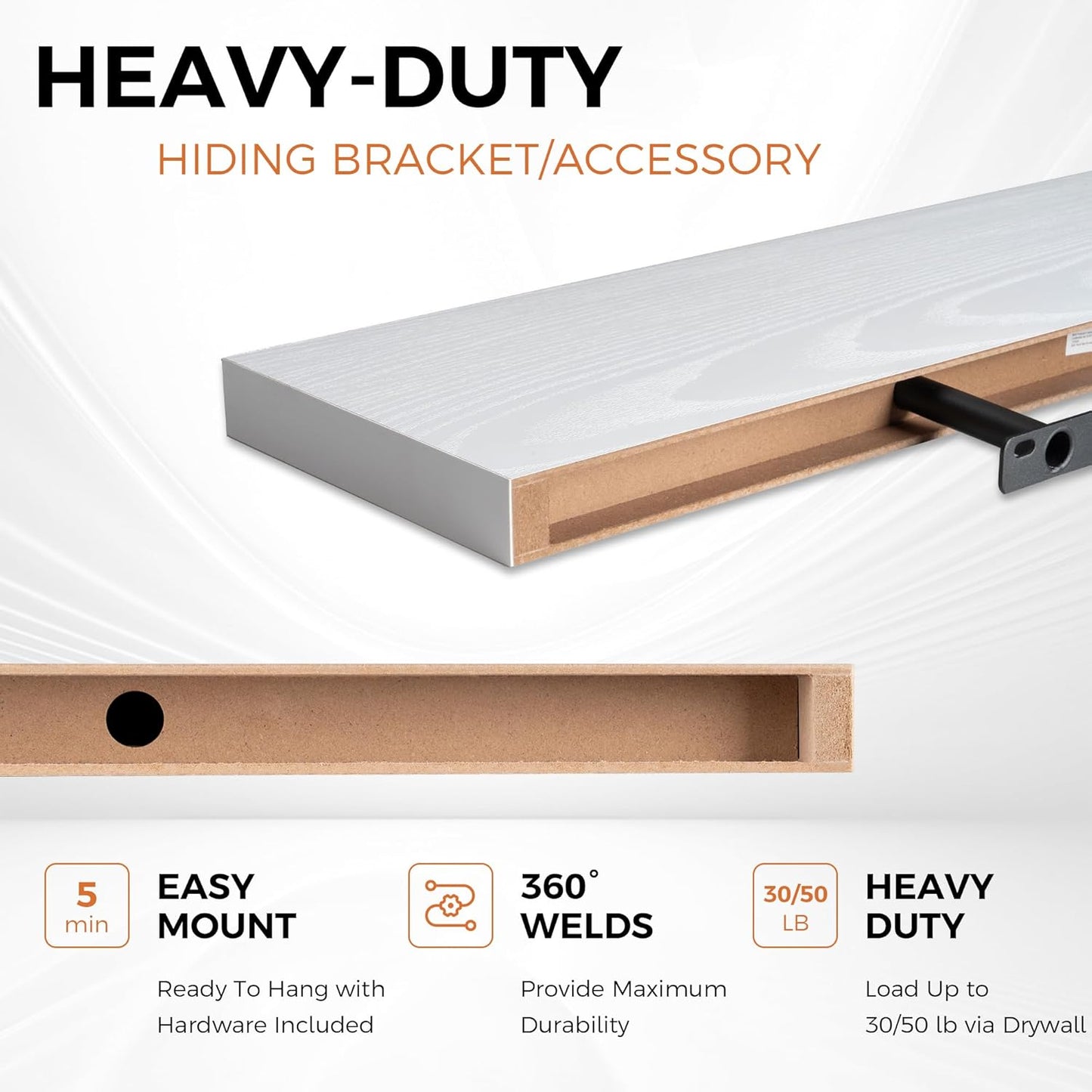 Fun Memories 32” Floating Wall Shelves Set of 2 — Modern Wood Picture Ledge Shelves for Living Room, Bedroom & Kitchen Storage